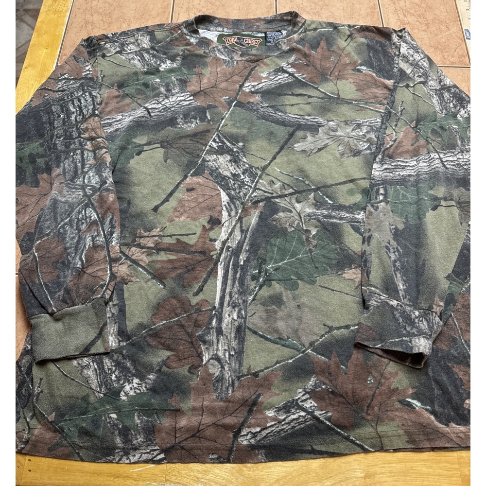 Vintage Trail Crest Highland‎ Timber Camouflage Camo L/S T-Shirt Streetwear XXL
